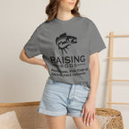 Raising Rods Fishing T‑Shirt — "Raising Rods: Professional Fish Scare-er, Certified Since Childhood"