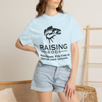 Raising Rods Fishing T‑Shirt — "Raising Rods: Professional Fish Scare-er, Certified Since Childhood"