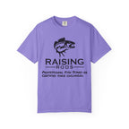 Raising Rods Fishing T‑Shirt — "Raising Rods: Professional Fish Scare-er, Certified Since Childhood"
