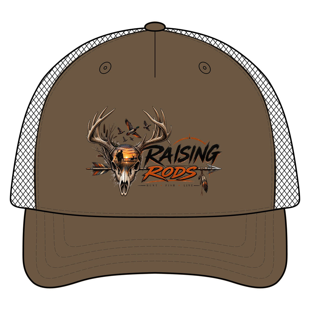 Raising Rods Deer Skull Trucker Hat — Hunting Camouflage Mesh Cap