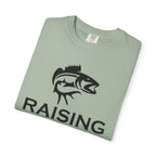 Raising Rods Fishing T‑Shirt — "Raising Rods: Professional Fish Scare-er, Certified Since Childhood"