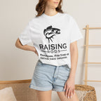 Raising Rods Fishing T‑Shirt — "Raising Rods: Professional Fish Scare-er, Certified Since Childhood"