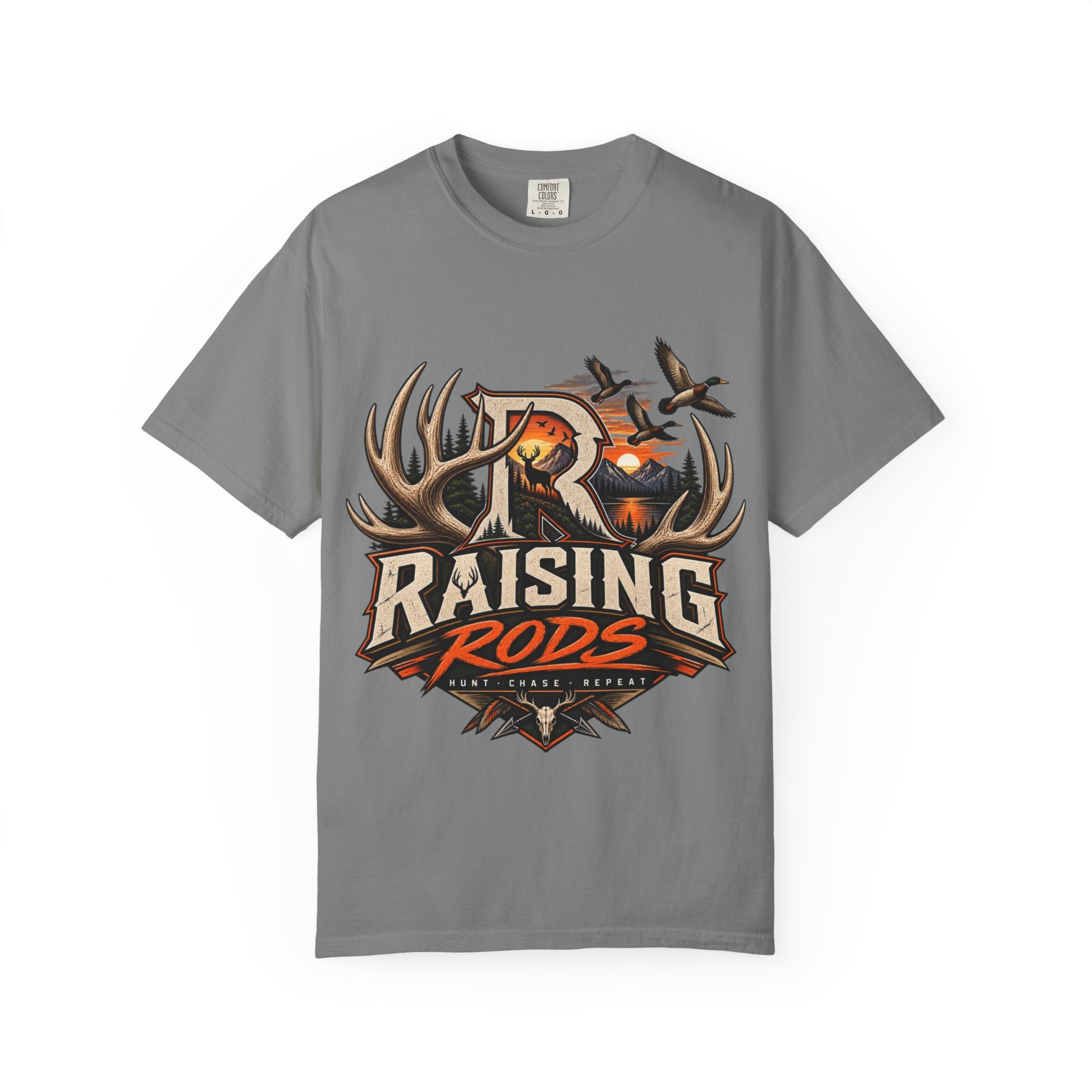 Hunting Logo T-Shirt — "Raising Rods" Deer & Duck Outdoor Tee