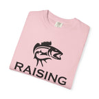 Raising Rods Fishing T‑Shirt — "Raising Rods: Professional Fish Scare-er, Certified Since Childhood"