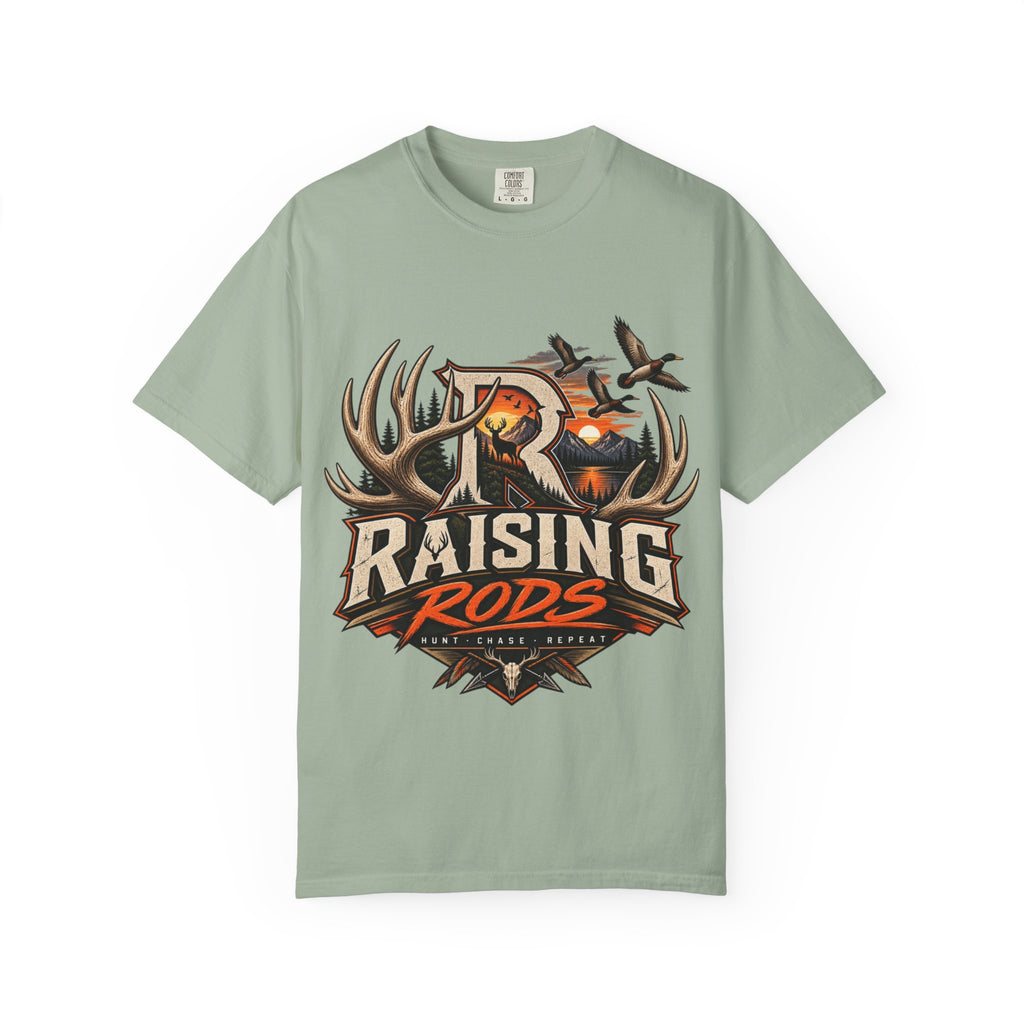 Hunting Logo T-Shirt — "Raising Rods" Deer & Duck Outdoor Tee