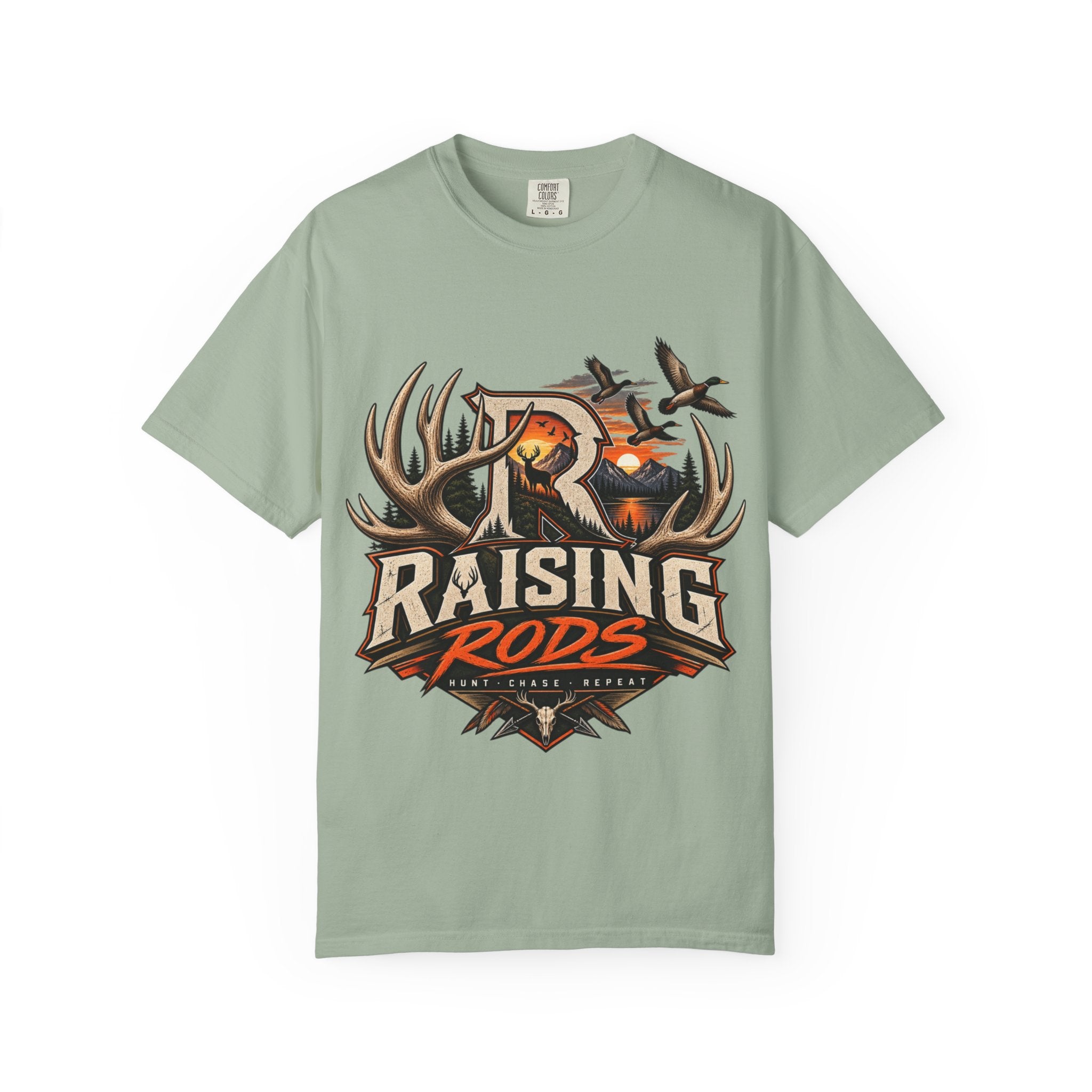 Hunting Logo T-Shirt — "Raising Rods" Deer & Duck Outdoor Tee