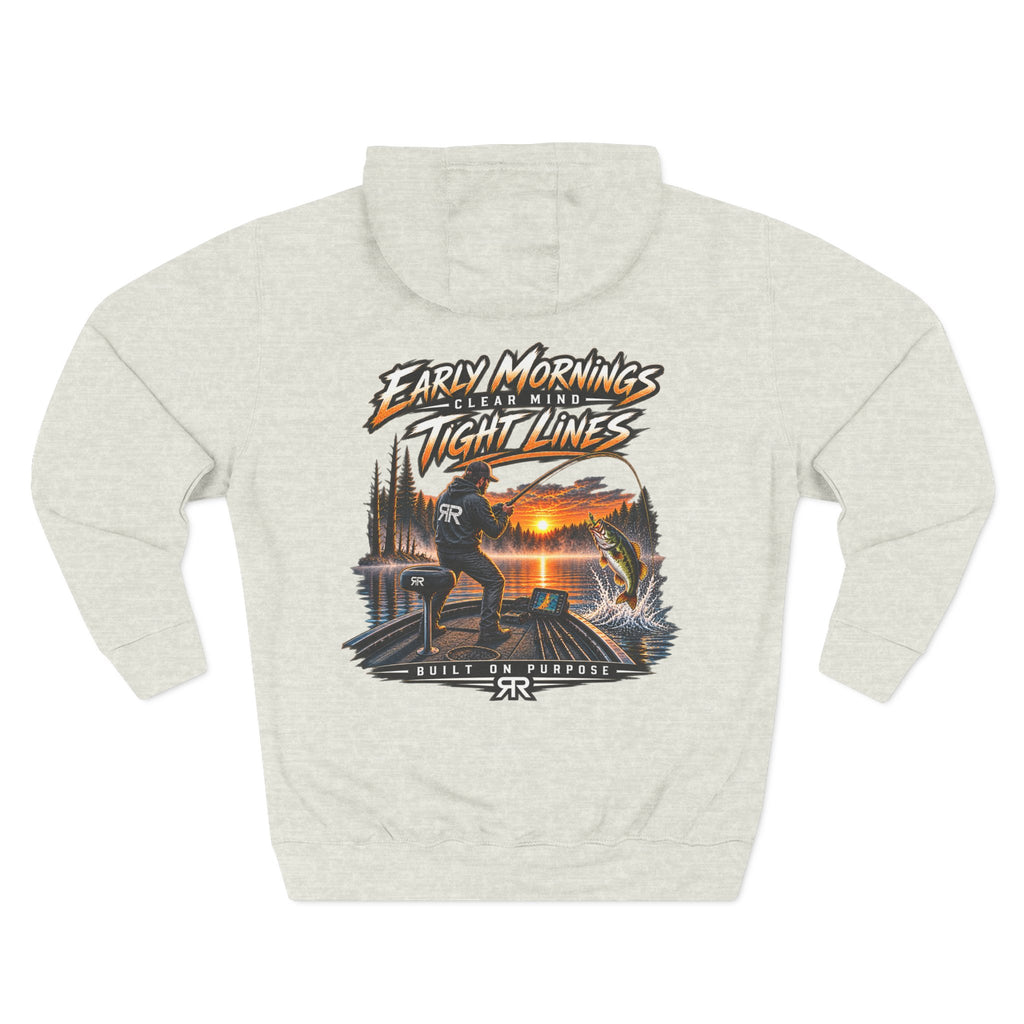 Fishing Hoodie — "Early Mornings Tight Lines" Graphic Fleece Pullover