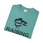 Raising Rods Fishing T‑Shirt — "Raising Rods: Professional Fish Scare-er, Certified Since Childhood"