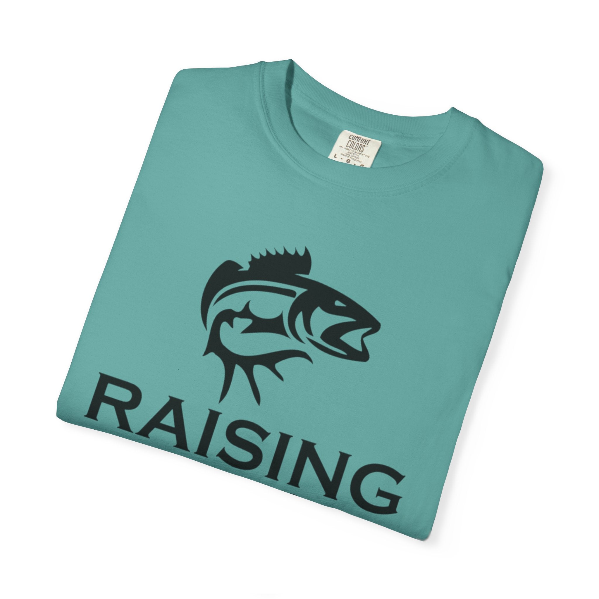 Raising Rods Fishing T‑Shirt — "Raising Rods: Professional Fish Scare-er, Certified Since Childhood"