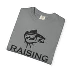 Raising Rods Fishing T‑Shirt — "Raising Rods: Professional Fish Scare-er, Certified Since Childhood"