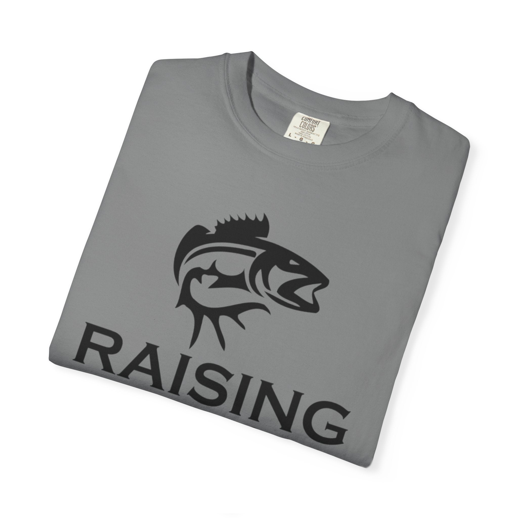 Raising Rods Fishing T‑Shirt — "Raising Rods: Professional Fish Scare-er, Certified Since Childhood"