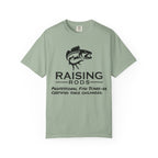 Raising Rods Fishing T‑Shirt — "Raising Rods: Professional Fish Scare-er, Certified Since Childhood"