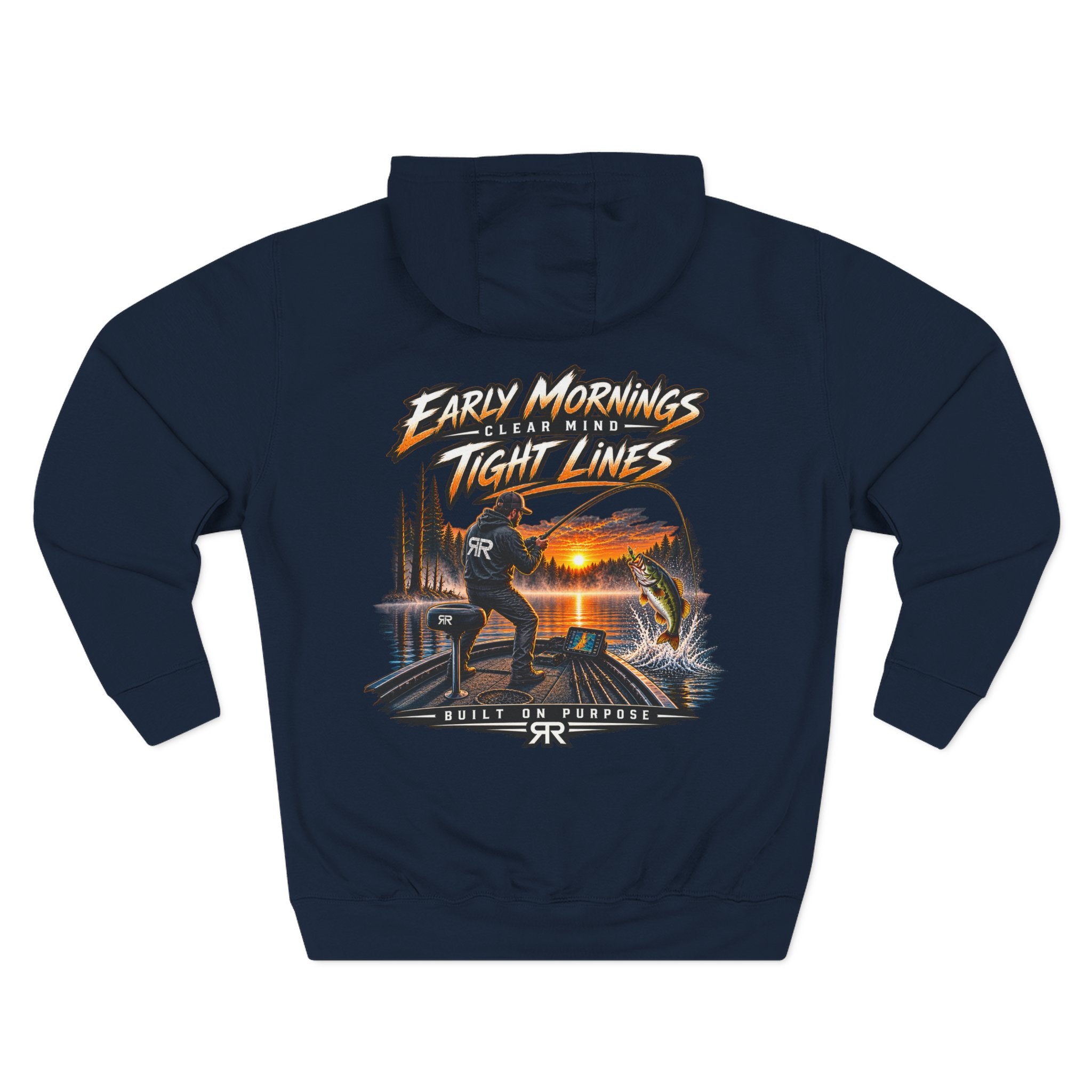 Fishing Hoodie — "Early Mornings Tight Lines" Graphic Fleece Pullover