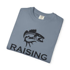 Raising Rods Fishing T‑Shirt — "Raising Rods: Professional Fish Scare-er, Certified Since Childhood"