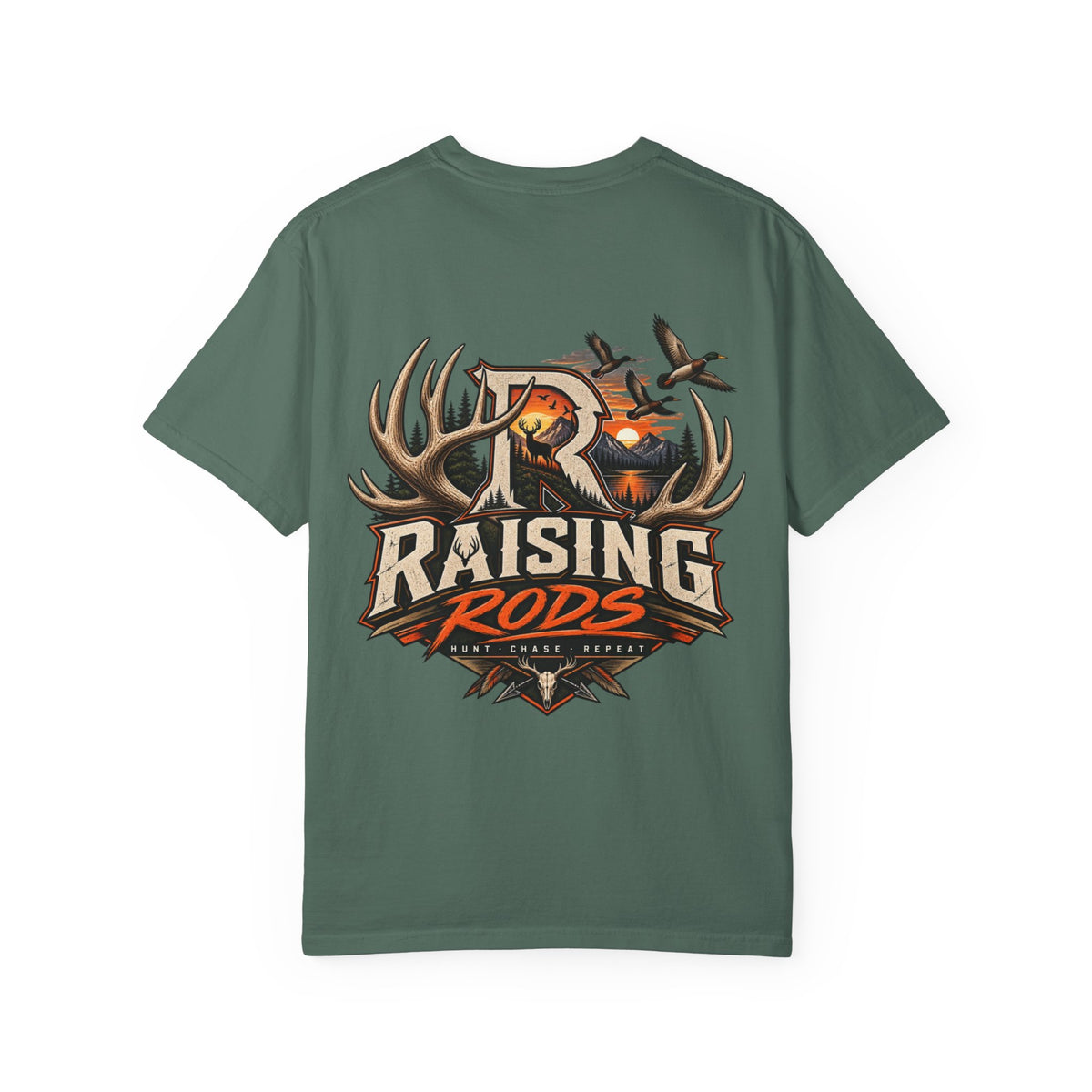 Raising Rods Hunting T-Shirt — Outdoor Deer & Duck Logo Tee