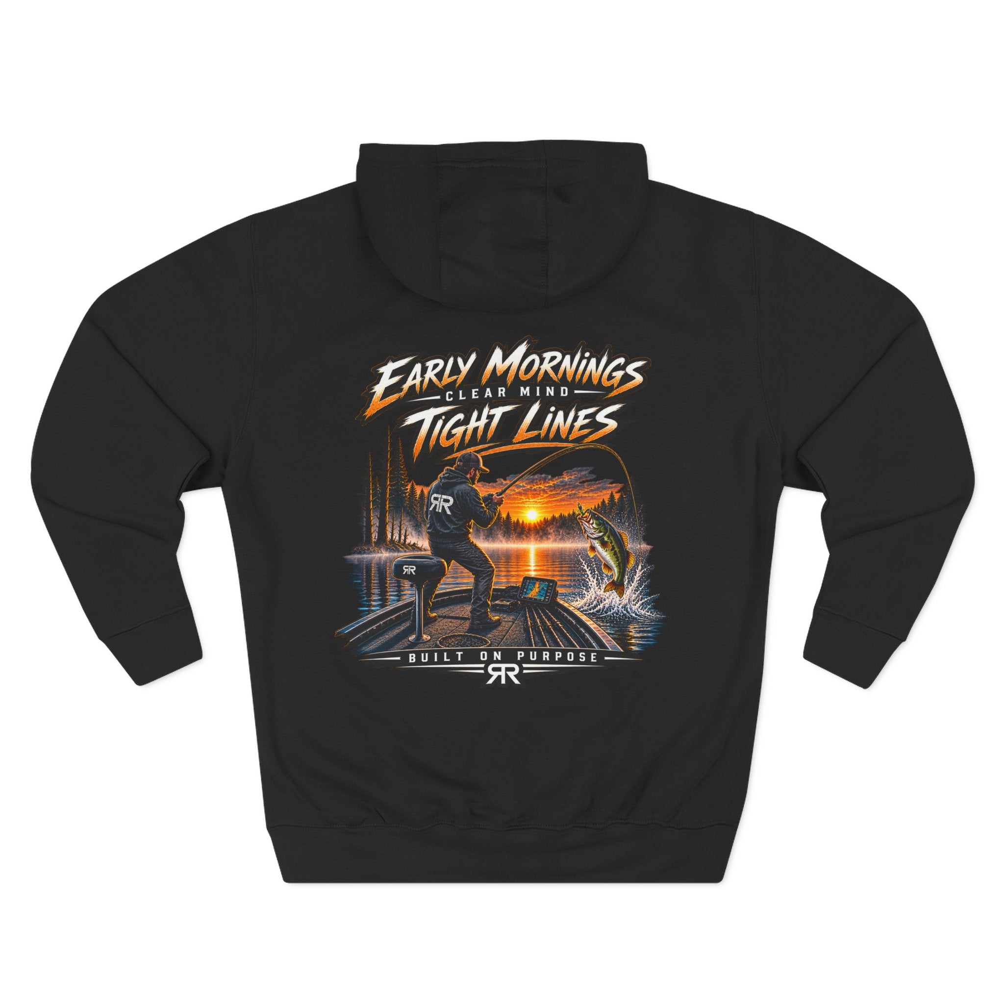 Fishing Hoodie — "Early Mornings Tight Lines" Graphic Fleece Pullover