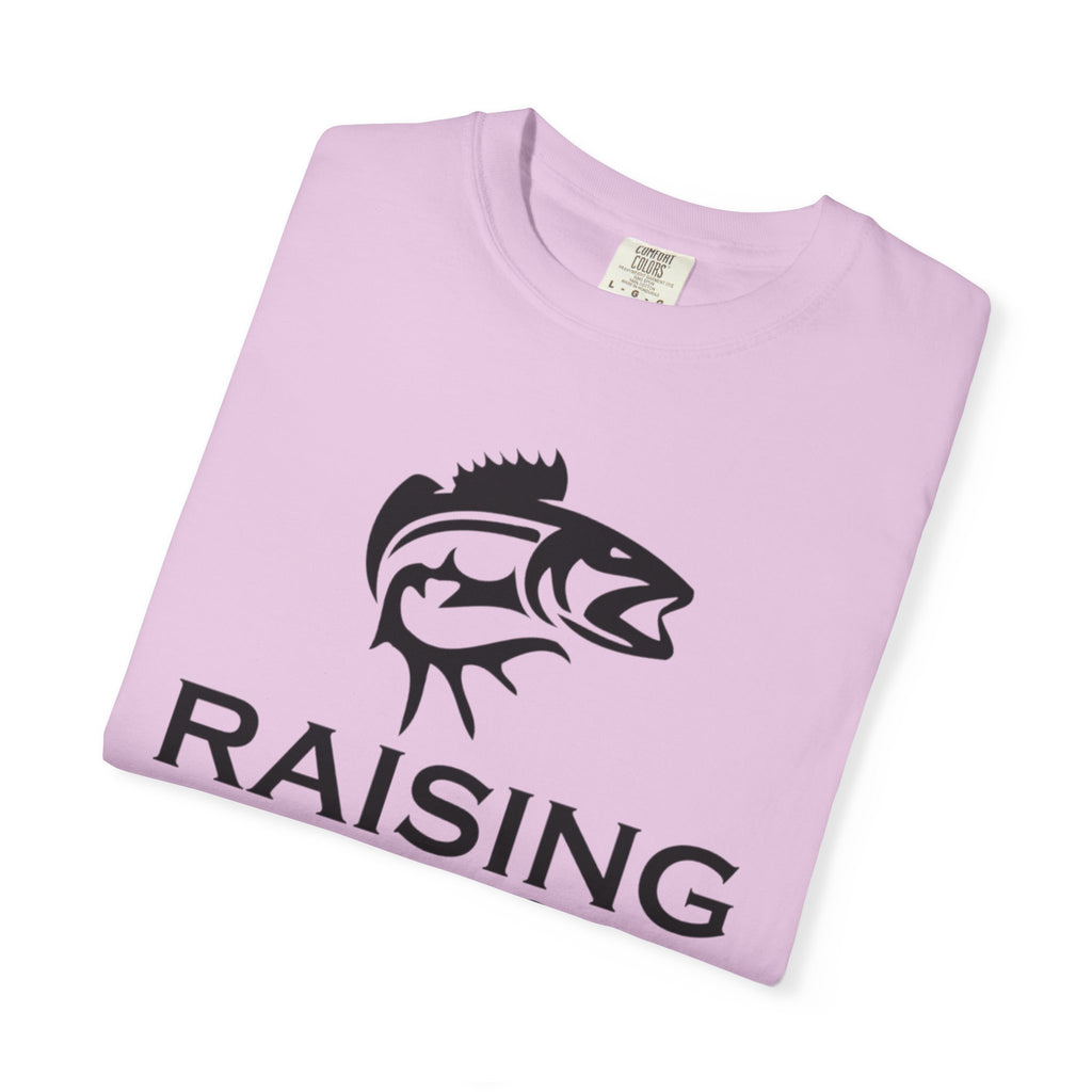 Raising Rods Fishing T‑Shirt — "Raising Rods: Professional Fish Scare-er, Certified Since Childhood"