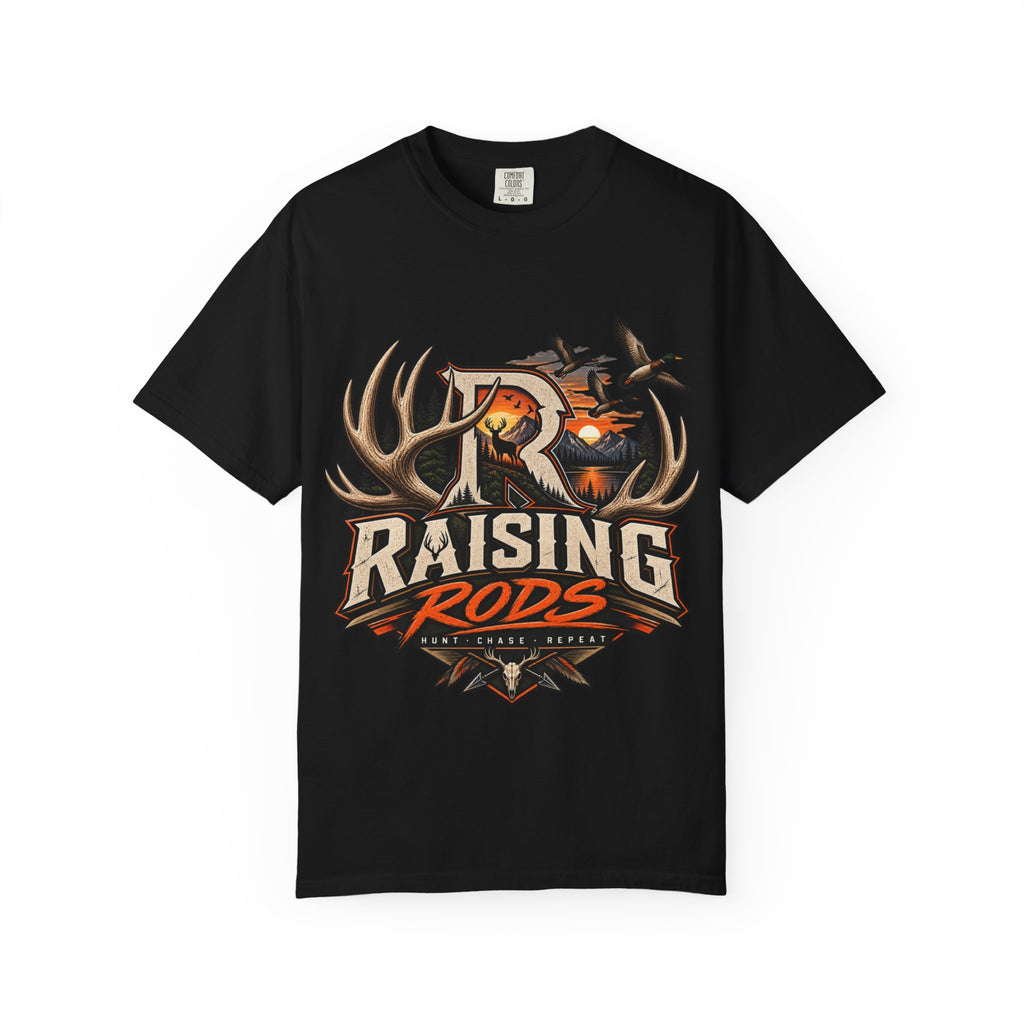 Hunting Logo T-Shirt — "Raising Rods" Deer & Duck Outdoor Tee