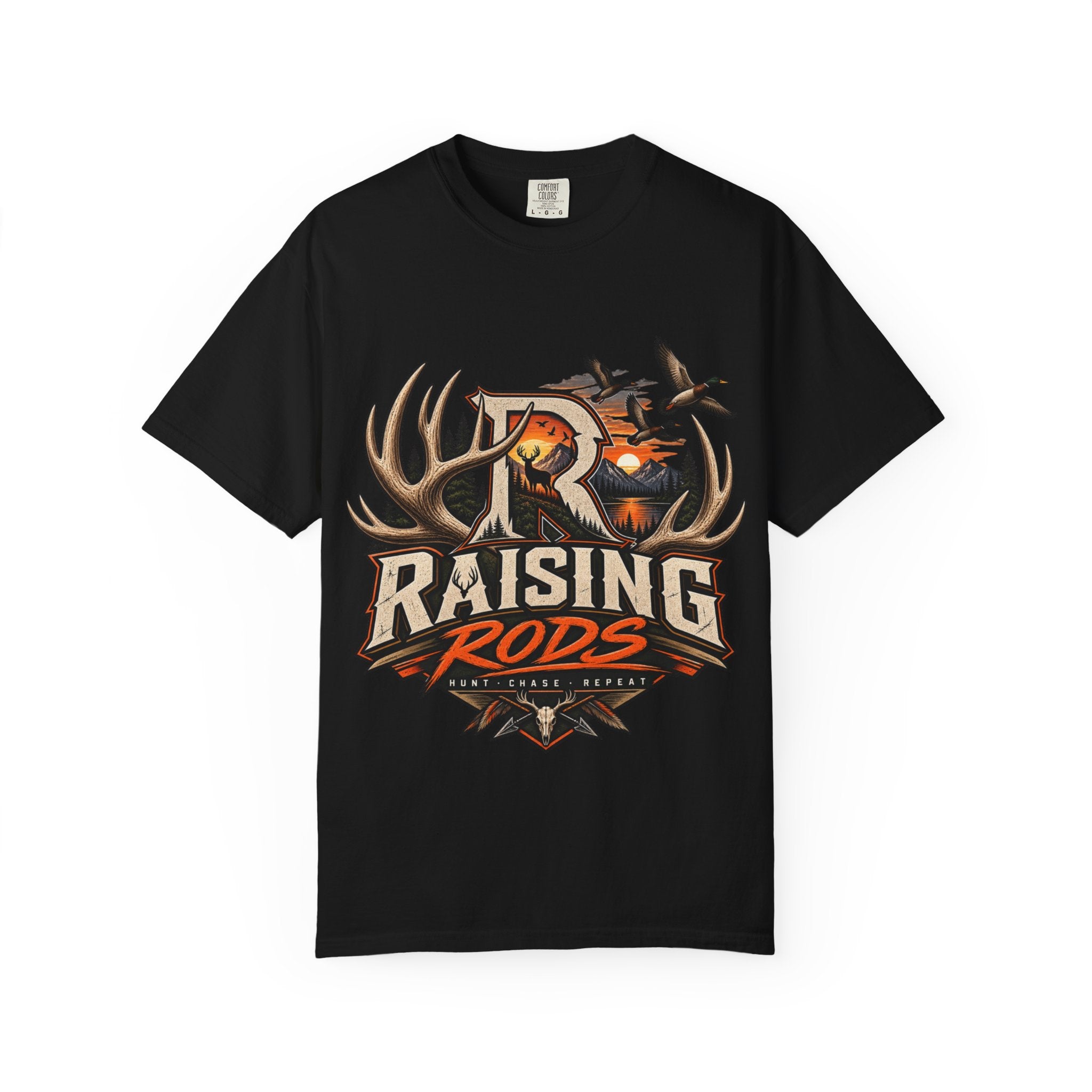 Hunting Logo T-Shirt — "Raising Rods" Deer & Duck Outdoor Tee