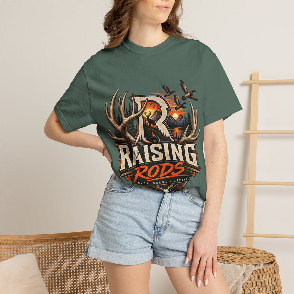 Hunting Logo T-Shirt — "Raising Rods" Deer & Duck Outdoor Tee