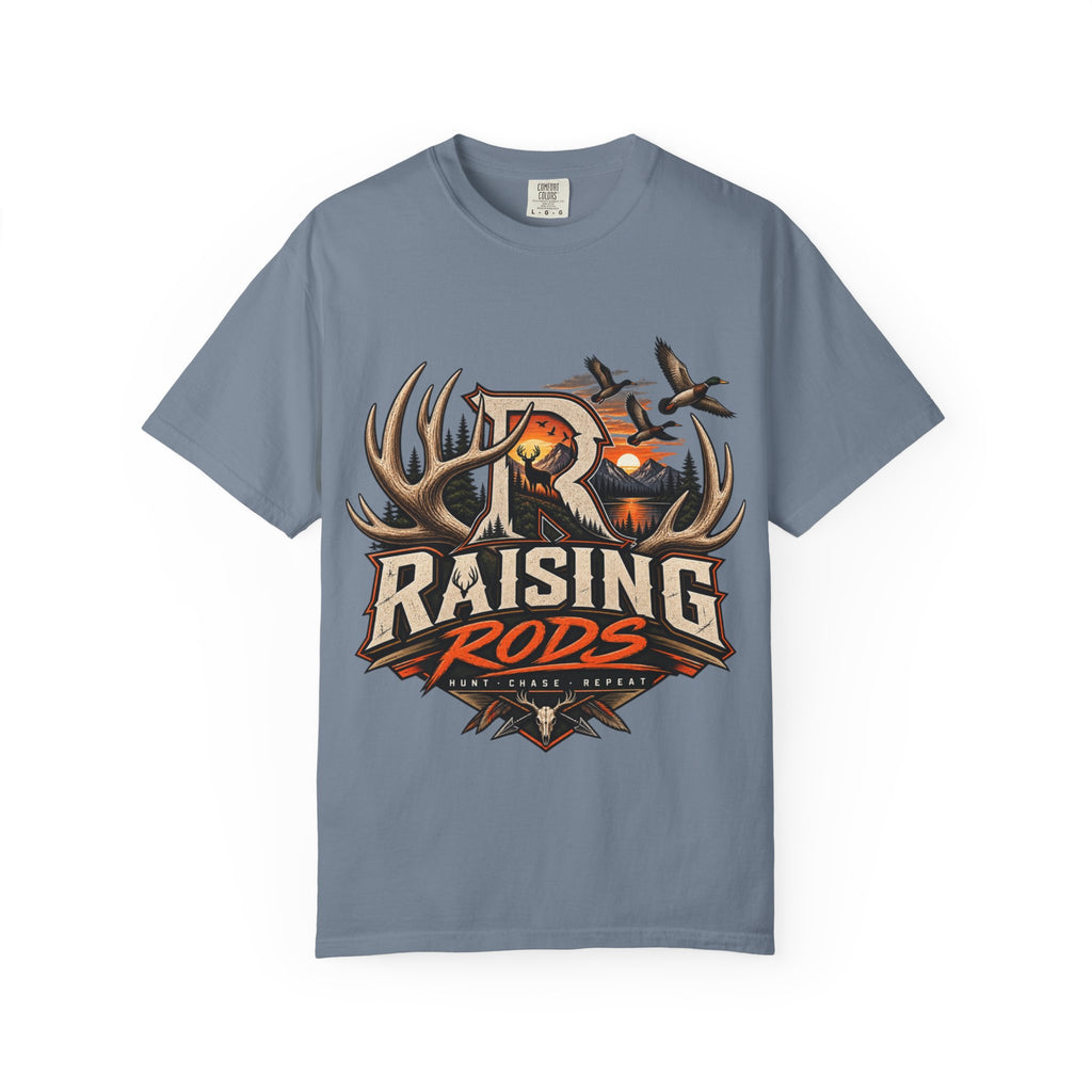 Hunting Logo T-Shirt — "Raising Rods" Deer & Duck Outdoor Tee
