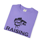 Raising Rods Fishing T‑Shirt — "Raising Rods: Professional Fish Scare-er, Certified Since Childhood"