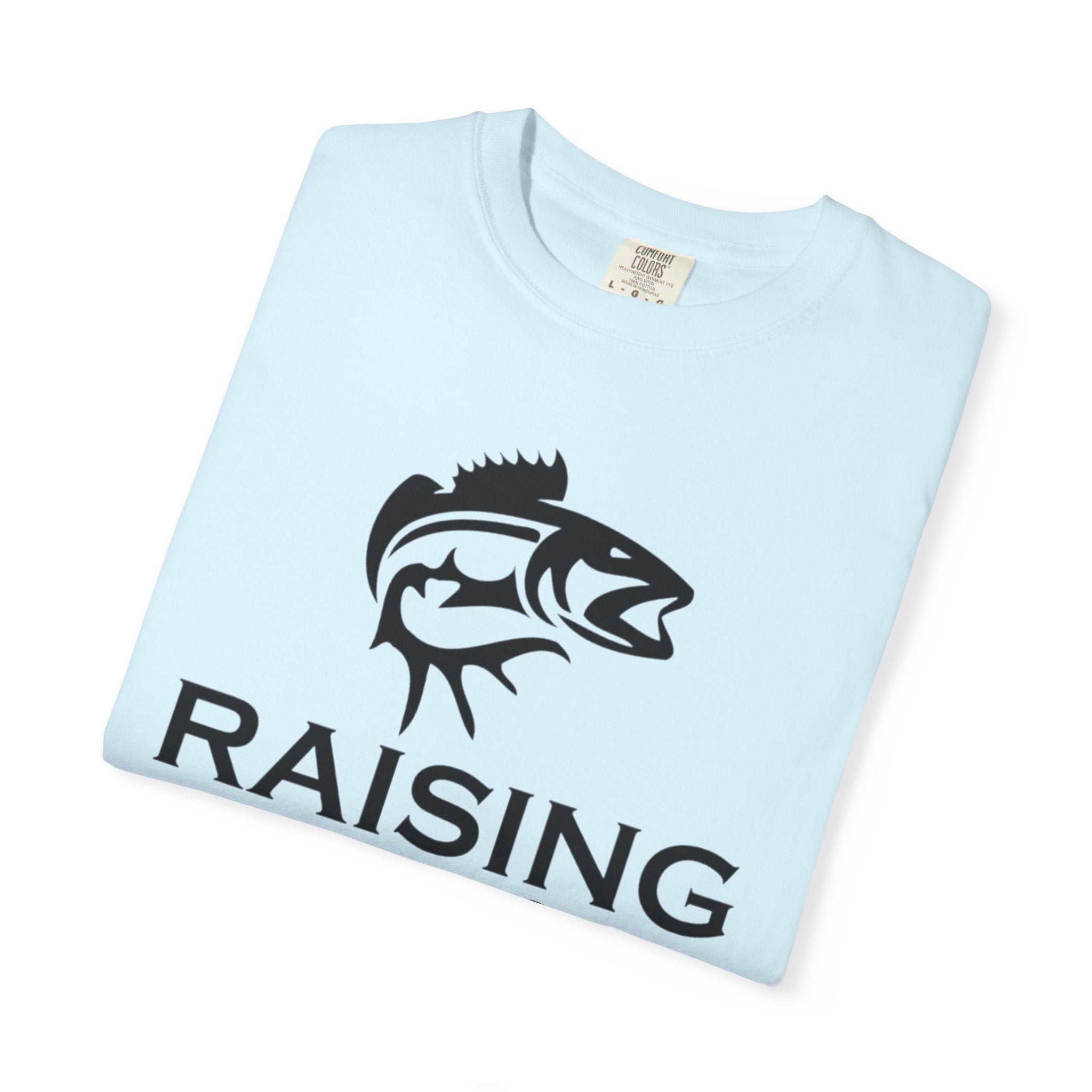 Raising Rods Fishing T‑Shirt — "Raising Rods: Professional Fish Scare-er, Certified Since Childhood"
