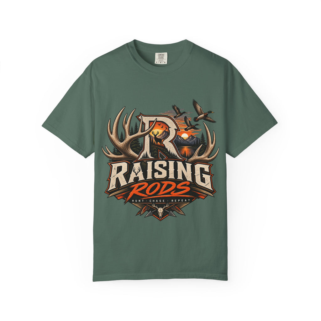 Hunting Logo T-Shirt — "Raising Rods" Deer & Duck Outdoor Tee