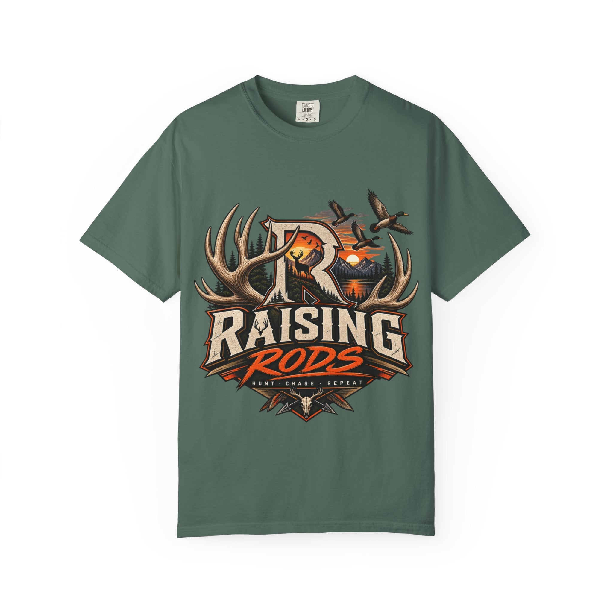 Hunting Logo T-Shirt — "Raising Rods" Deer & Duck Outdoor Tee