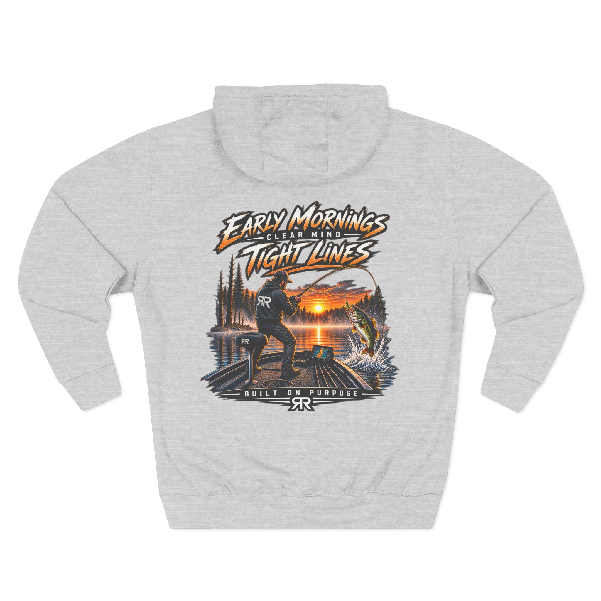 Fishing Hoodie — "Early Mornings Tight Lines" Graphic Fleece Pullover
